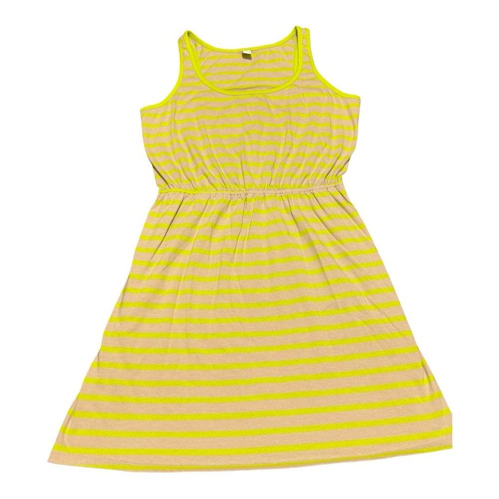Old Navy Cotton Sundress Large Striped Green Tan Light Comfy Breezy Vacation Fun